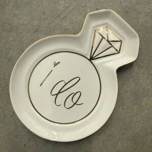 “I DO” White Porcelain with Gold Metallic Imprint Trinket Tray - 4” x 5”